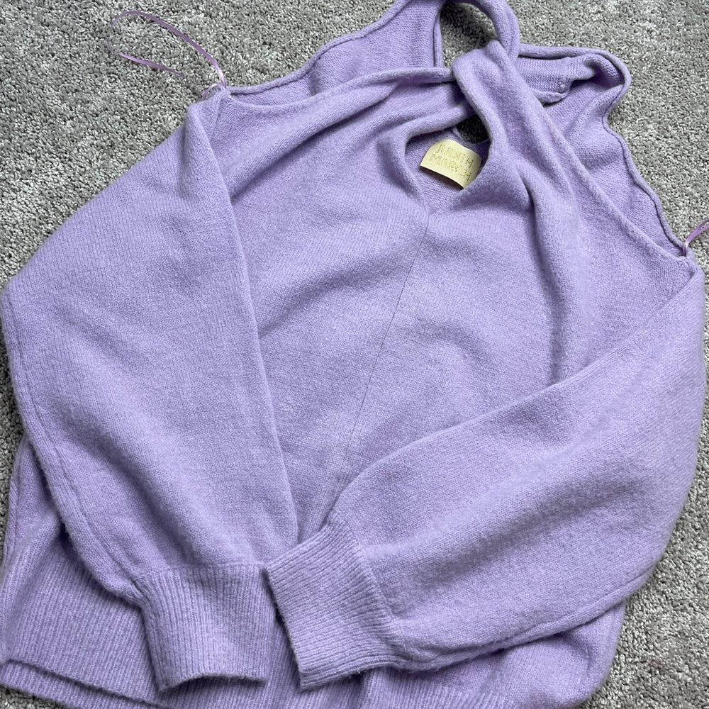 Cross neck cold shoulder sweater